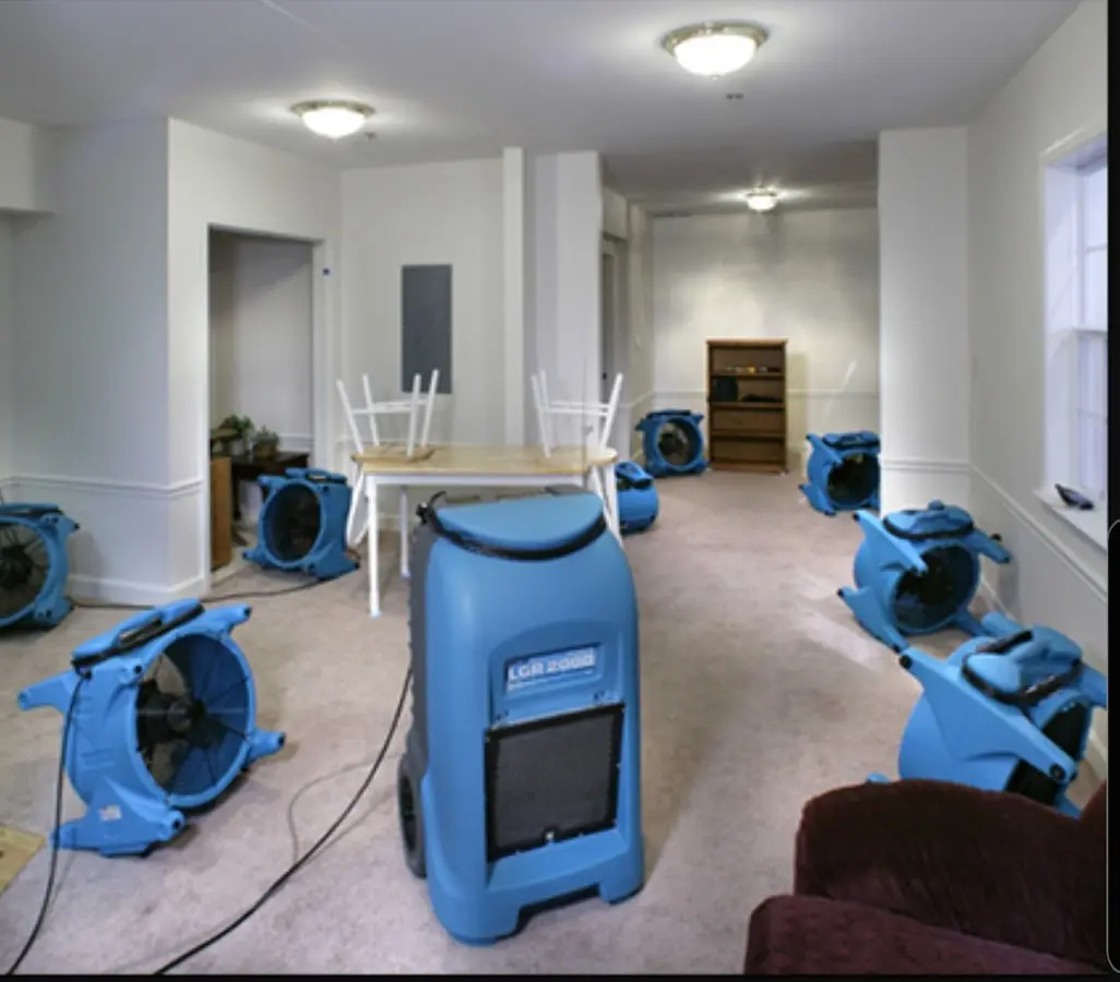 Air movers and dehumidifier setup for Water Extraction & Removal in Marlin